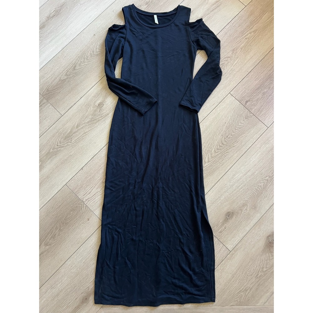 Lanston Black Maxi‎ Dress Long Sleeve Cutout Shoulder Slit XS